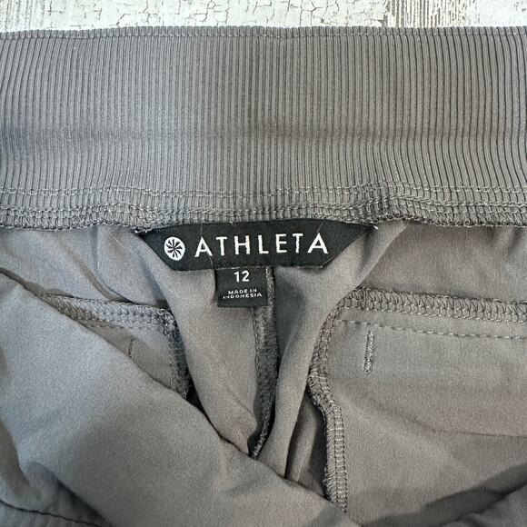 Athleta Grey Athleisure Pants | Sz 12 | Ribbed Side Pockets | Pull-On | Stretch - Picture 3 of 9